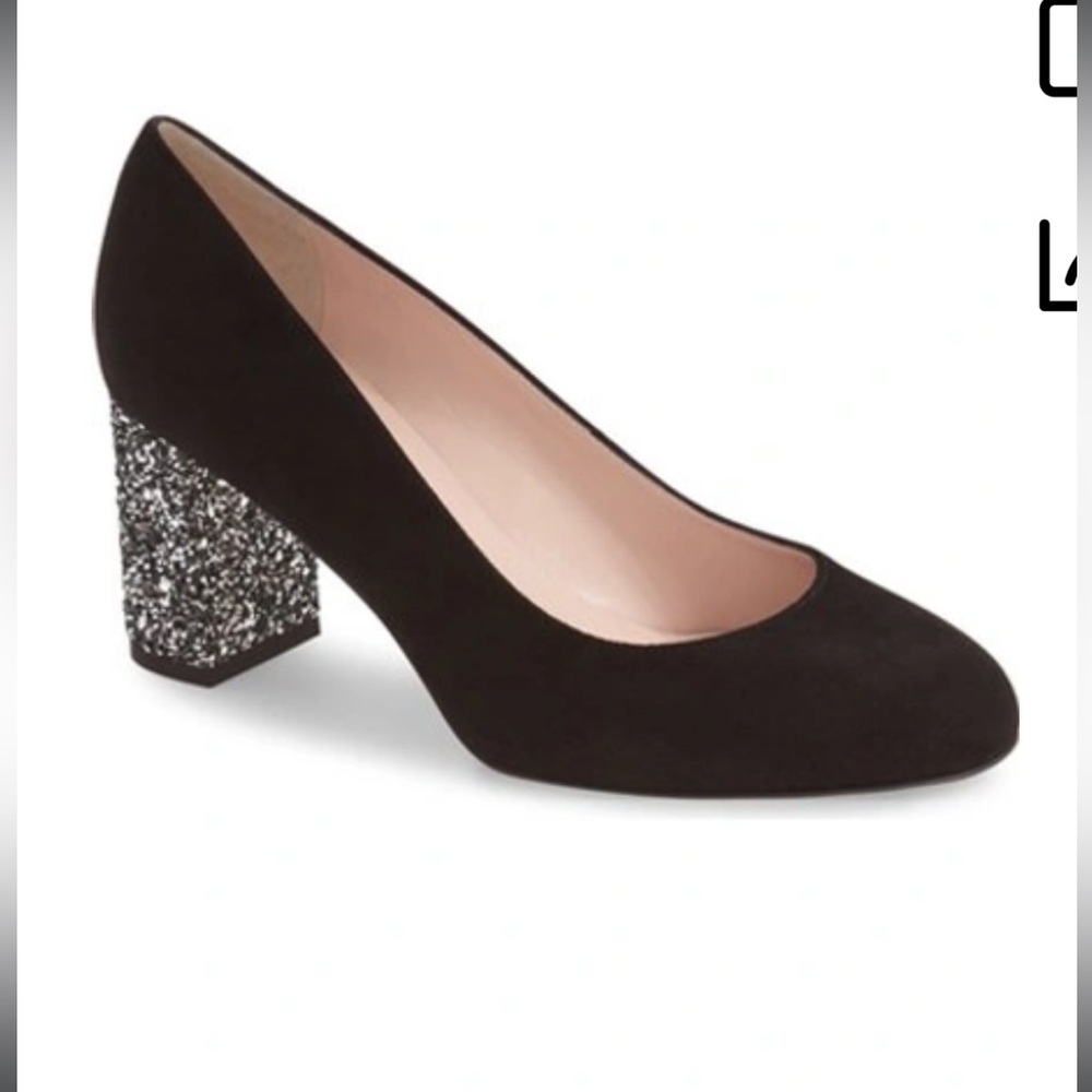 ✨ Kate Spade New York Anastasia Black Suede Glitter Block Heels size 7M - Picture 2 of 11